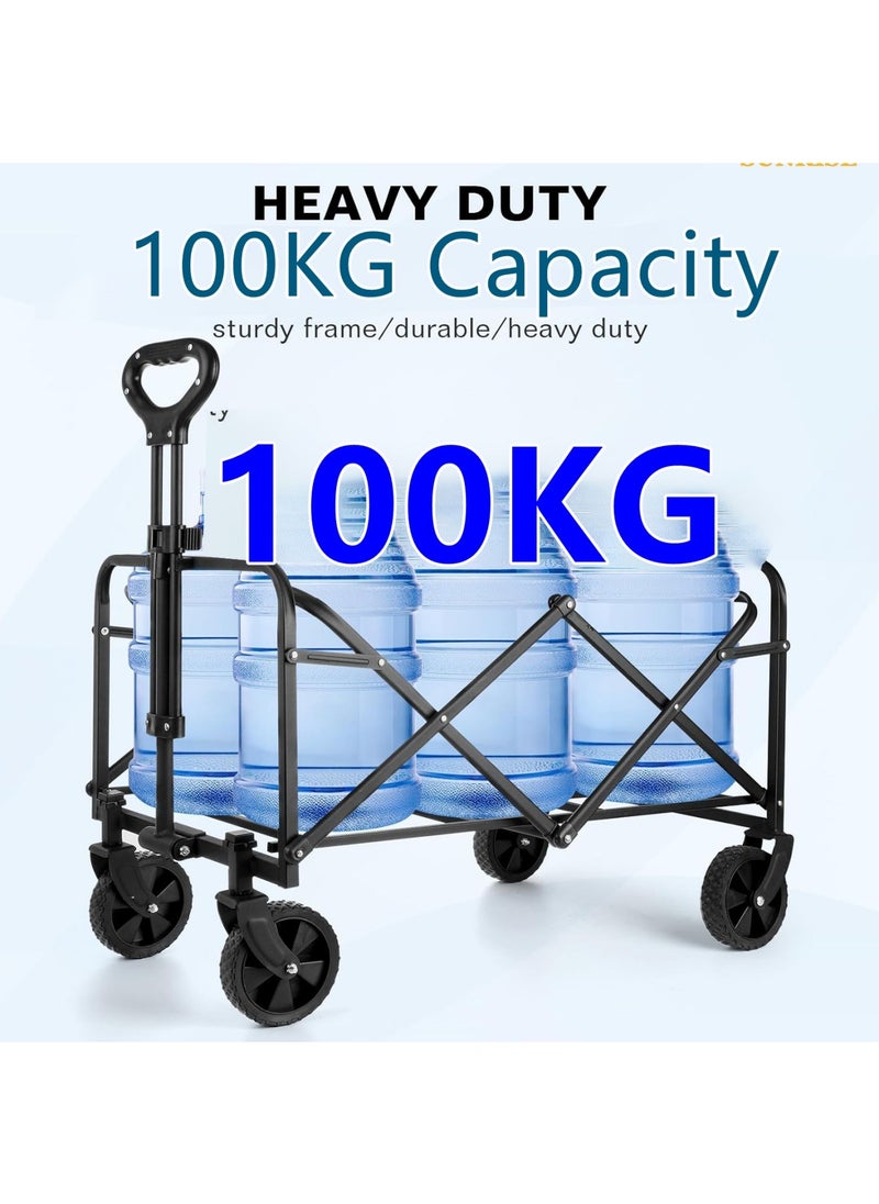 SUNRISE - Wagons Carts Foldable with Adjustable Handle,Shopping Cart Trolley,Foldable Collapsible Wagon,Utility Folding Cart for Grocery,Garden,Beach,Camping - Image 1