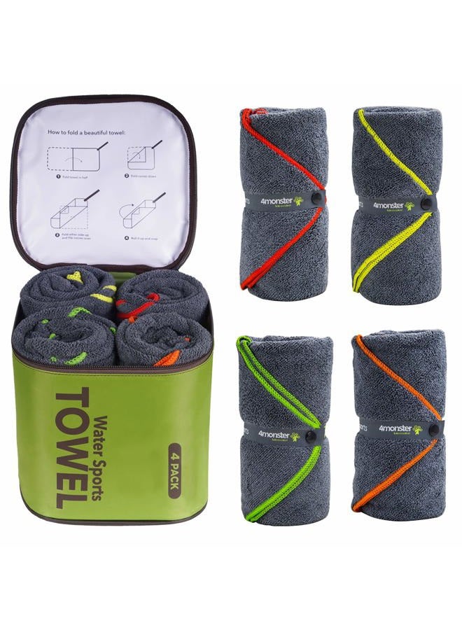 4Monster 4 Pack Microfiber Camping Towel Quick Dry,Super Absorbent Portable Swim Towel with Waterproof Towel Bag, Lightweight Boat Towel for RV Sport Gym Beach Pool Family Trip &Travel - Image 1