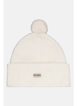 Overkids Kids Girl Brand Logo Pompom Beanie, White  - Image 1