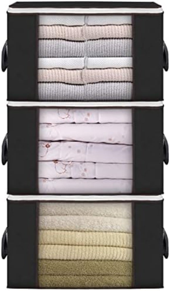 90 L Large Storage Bags, 6 Pack Clothes Storage Bins Foldable Closet Organizers Storage Containers with Reinforced Handle for Clothing, Blanket, Comforters, Bed Sheets, Pillows and Toys  (Gray)