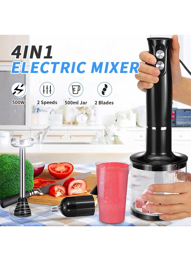 4 In 1 Electric Hand Blender, Hand Mixer, Meat Grinder, Egg Beater, 500ml Chopping Bowl, 700ml Beaker, Stainless Steel, Perfect for Blending, Chopping, Whisking  - Image 2