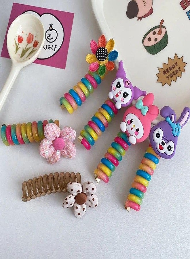 Radhya Accessories Spiral Hair Ties for Girls Colorful Braid Telephone Wire hair band for Kids Cute Cartoon Elastic Ponytail Holder stretchy (Pack of 2Pc) - Image 1