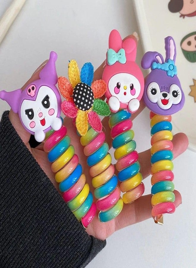 Radhya Accessories Spiral Hair Ties for Girls Colorful Braid Telephone Wire hair band for Kids Cute Cartoon Elastic Ponytail Holder stretchy (Pack of 2Pc) - Image 2