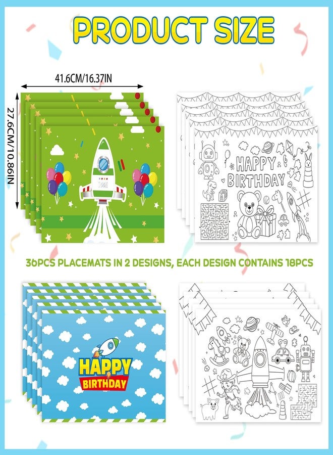 CHENRINDECO Cartoon Story Disposable Paper Placemats 36pcs Rocket Placemats for Painting Coloring Family Dining Table Mats Cartoon Themed Birthday Table Decorations Disposable Placemat - Image 2