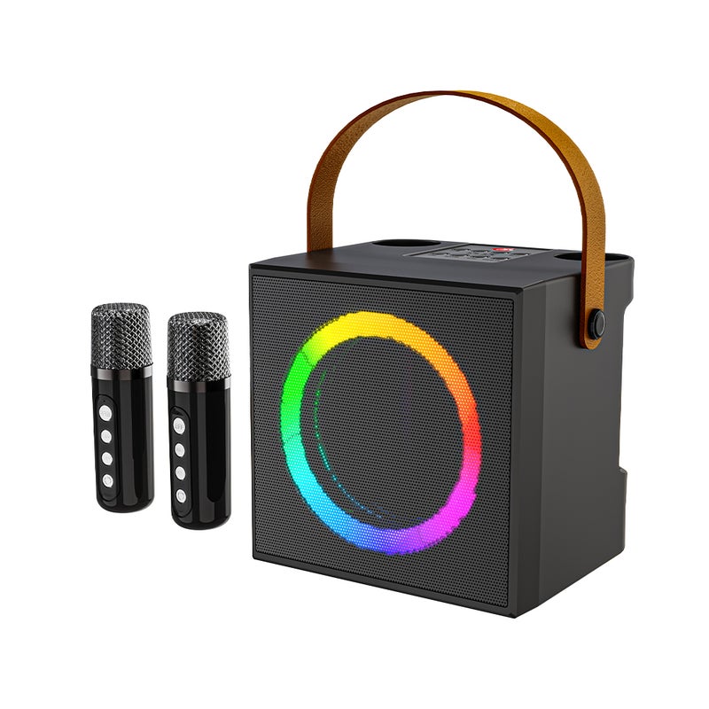 Karaoke Machine with 2 Wireless Microphones BT Microphone and Speaker KTV Set with Colorful Light Effects 10W and 4-inch Driver Speaker Handheld Mic Lightweight Portable Karaoke System for Home Party - Image 1