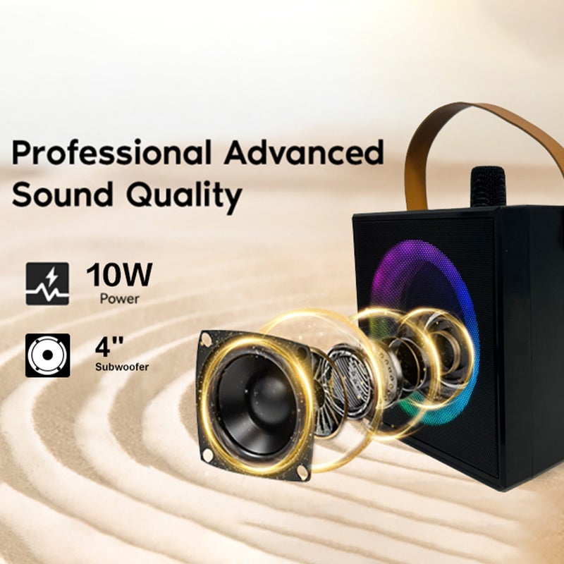 Karaoke Machine with 2 Wireless Microphones BT Microphone and Speaker KTV Set with Colorful Light Effects 10W and 4-inch Driver Speaker Handheld Mic Lightweight Portable Karaoke System for Home Party - Image 5