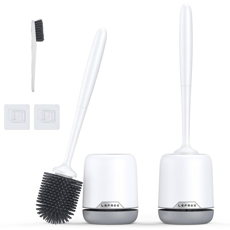 Lefree 2 Pack Silicone Toilet Bowl Brush and Holder Set with Ventilated Holder Floor Standing  Wall Mounted Toilet Scrubber