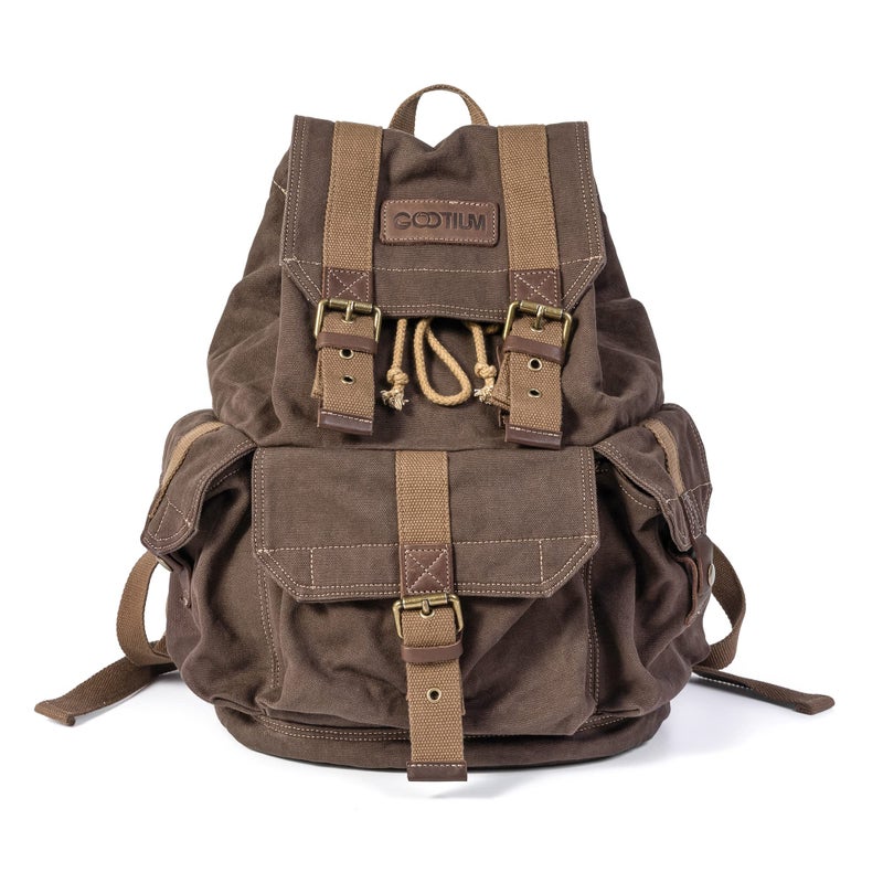 GOOTIUM 21101KA-S Specially High Density Thick Canvas Backpack Rucksack, Coffee, Small - Image 1