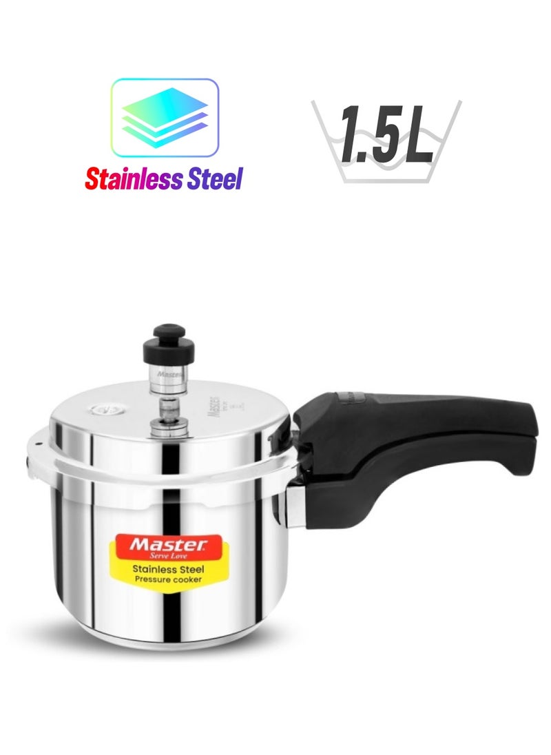 DANUBE HOME Master Stainless Steel Outer Lid Pressure Cooker For Healthy Cooking Mirror Finish Easy To Clean 1.5 L  - Image 1