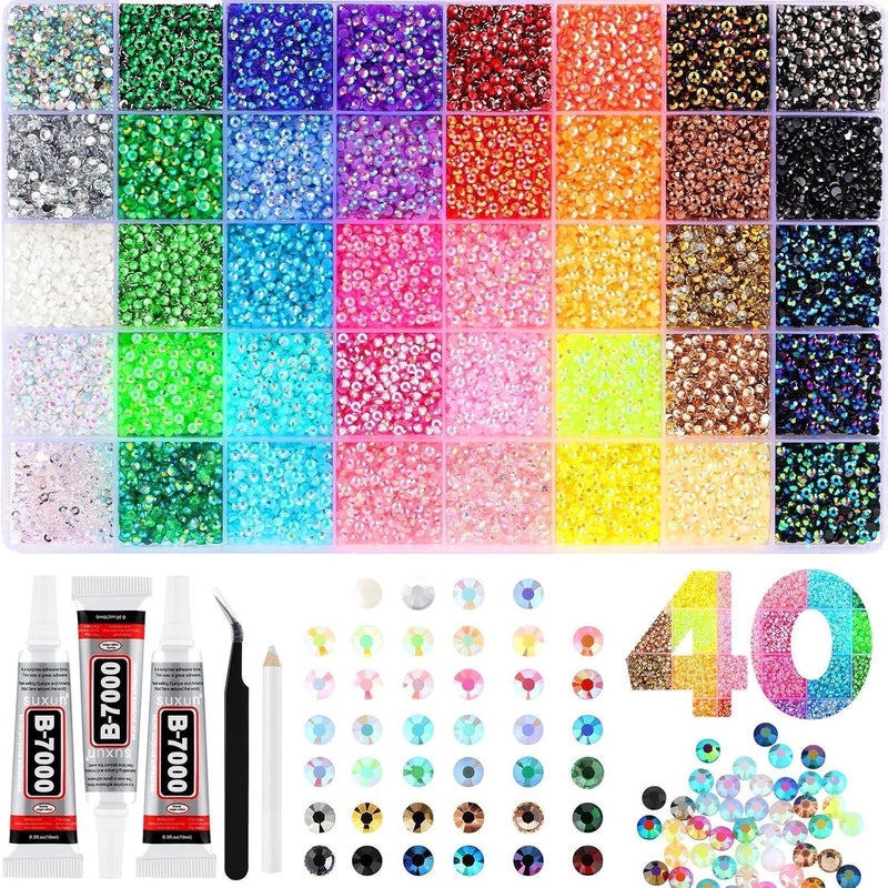 خرز راتنج مسطح للرسم بالألماس، 40 شبكة 32000 قطعة مع غراء - Image 1