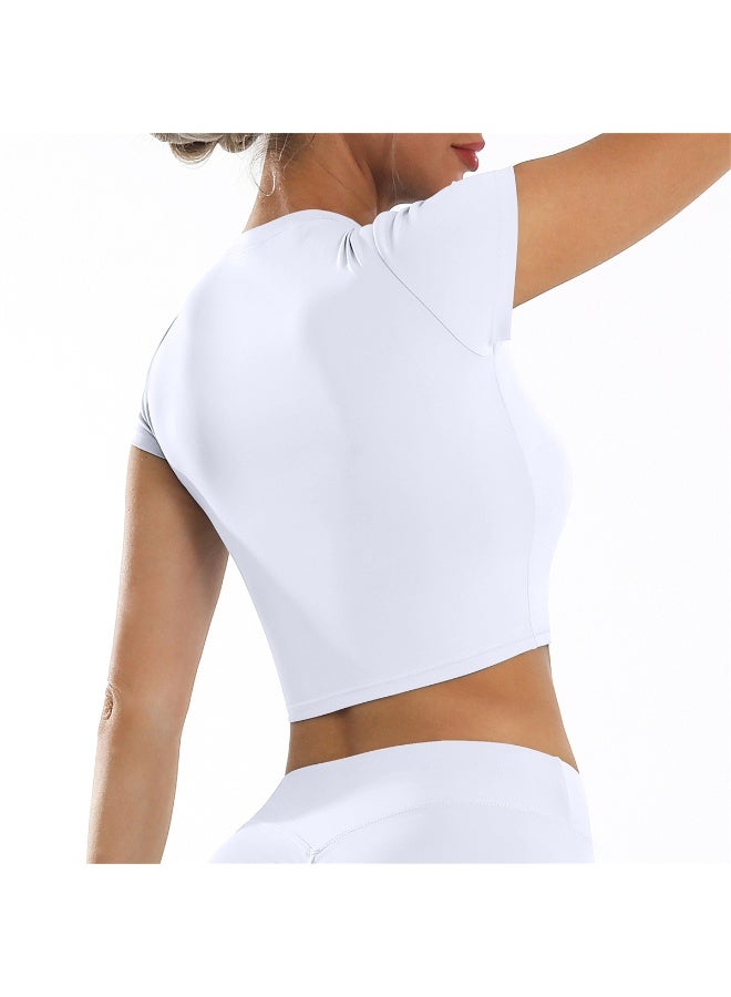 عام المحاصيل قميص قصير الأكمام تانك توب اليوغا تنفس الرياضة اللياقة البدنية تجريب تي شيرت للنساء - Image 3