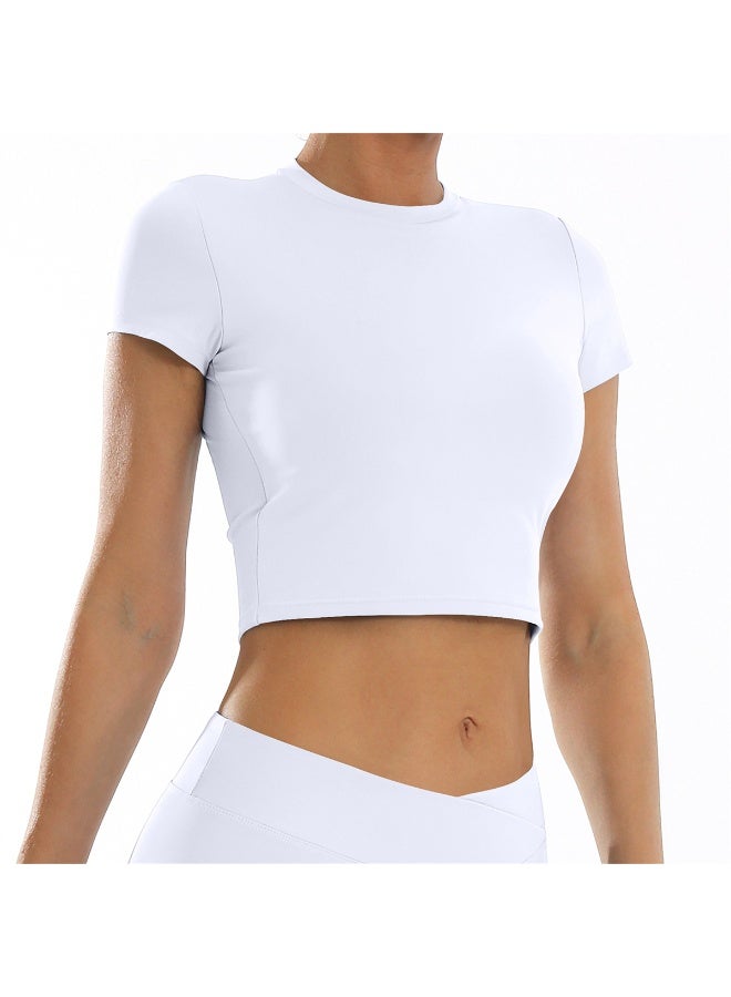 عام المحاصيل قميص قصير الأكمام تانك توب اليوغا تنفس الرياضة اللياقة البدنية تجريب تي شيرت للنساء - Image 2