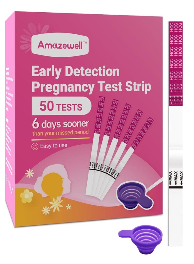 Amazewell Early Detection Pregnancy Test Strips, Amazewell hCG Test Strips Easy at Home Pregnancy Tests Bulk, Over 99% Accuracy, 50 Pack Pregnancy Test Kits for Women with 1 Reusable Urine Cup - Image 1