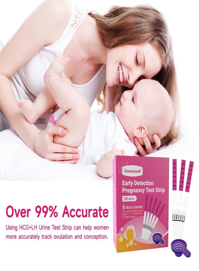 Amazewell Early Detection Pregnancy Test Strips, Amazewell hCG Test Strips Easy at Home Pregnancy Tests Bulk, Over 99% Accuracy, 50 Pack Pregnancy Test Kits for Women with 1 Reusable Urine Cup - Image 5