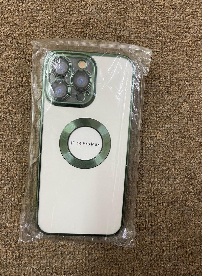 IAF iphone 14 Pro Max – Luxury Transparent LOGO Hole Camera Lens Protection Cover 9D Electroplated Edge Bumper Shockproof (Green) - Image 1