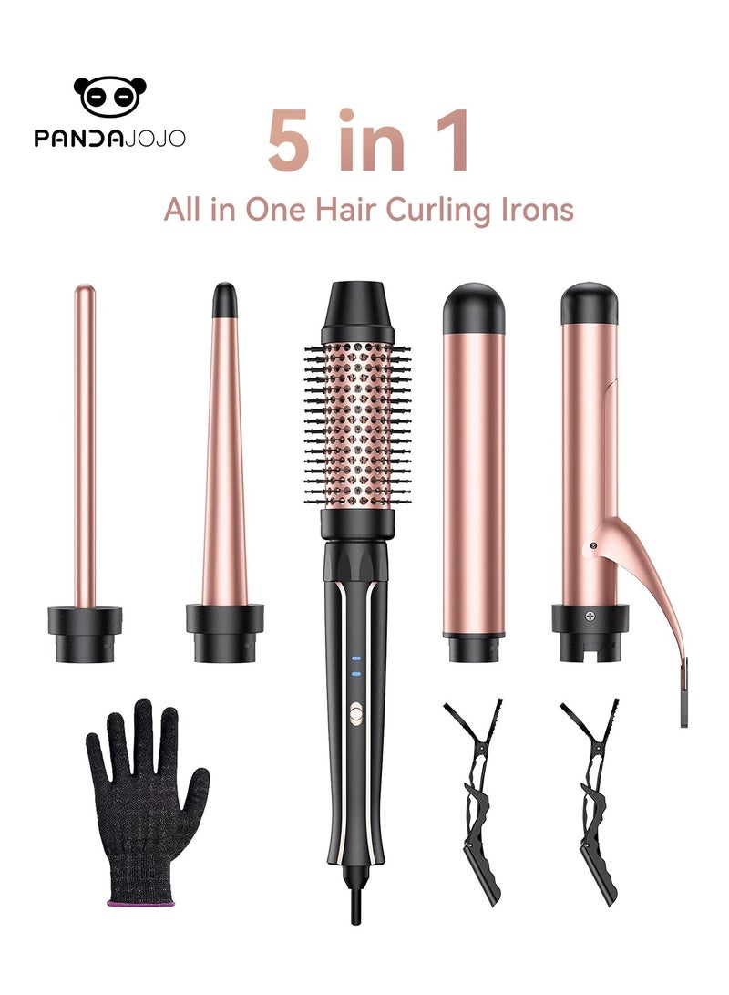 PANDA JOJO 5 in 1 Curling Iron Set-Instant Heat Hair Curling Wand Set with Curling Brush, 4 Interchangeable Ceramic Wands (9-38mm) and Heat Protective Glove and 2 Clips - Image 1