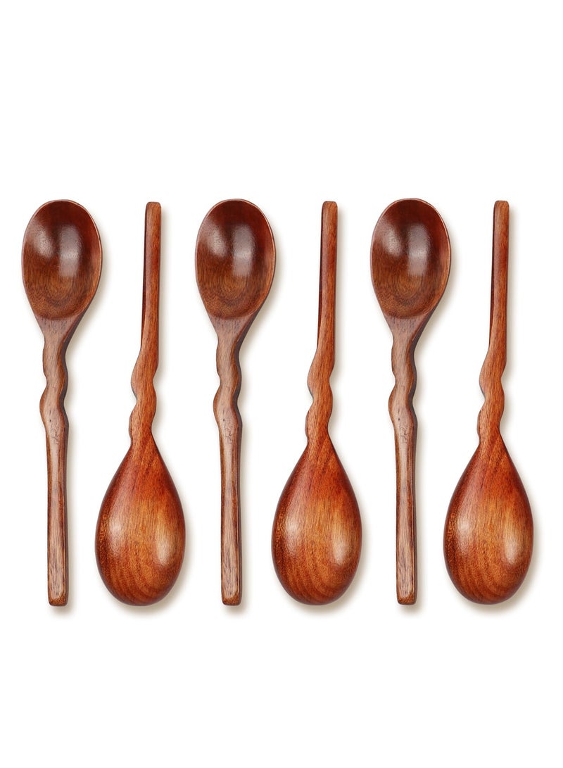 KASTWAVE 6pcs Wooden Spoons for Eating, 7.87 inch Wooden Spoons for Honey,Small Wooden Spoons,Handmade Natural Asian Wooden Spoons for Soup, Coffee, Salad Desserts,Chips, Snacks,Cereal,and Fruit - Image 1