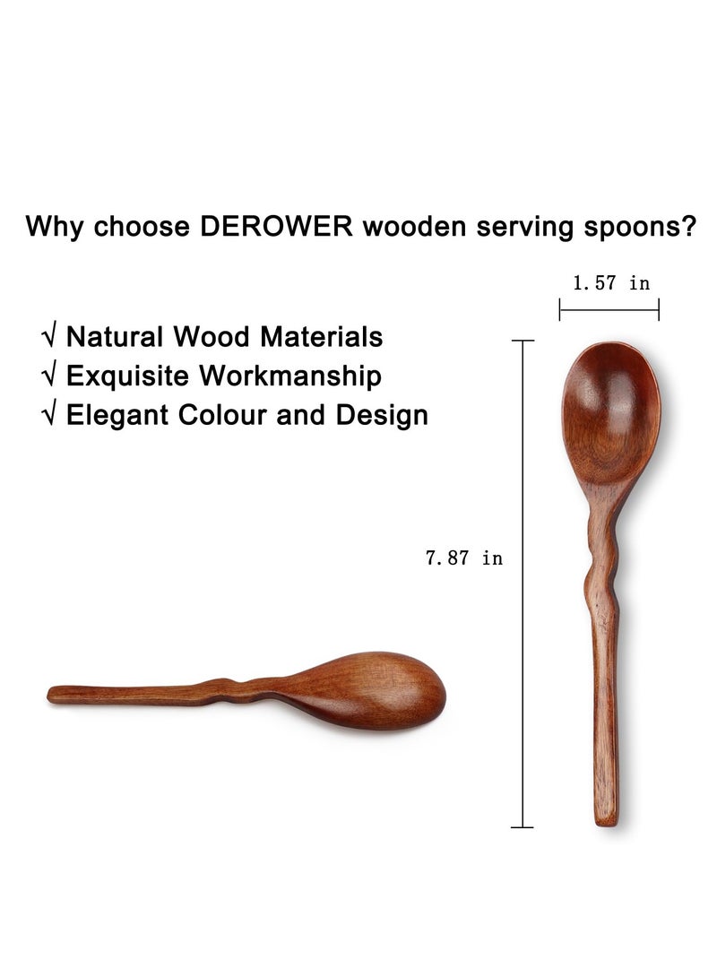 KASTWAVE 6pcs Wooden Spoons for Eating, 7.87 inch Wooden Spoons for Honey,Small Wooden Spoons,Handmade Natural Asian Wooden Spoons for Soup, Coffee, Salad Desserts,Chips, Snacks,Cereal,and Fruit - Image 2