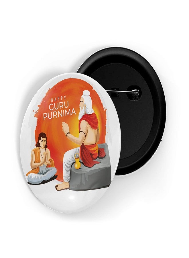 dhcrafts Pin Badges White Guru Purnima D2 Glossy Finish Design Pack of 1 - Image 1