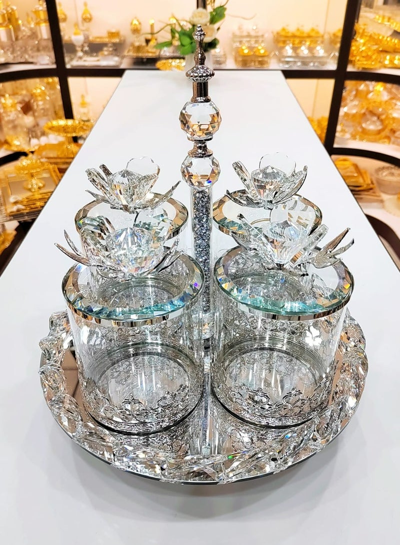 Candy Bowl Chocolate Nuts Saffron Glass Jar With Stand Candy Dispenser with Scoop and Stainless Steel Lid Penny Jar for Cookies Dry Goods Dry Fruits Jelly Beans