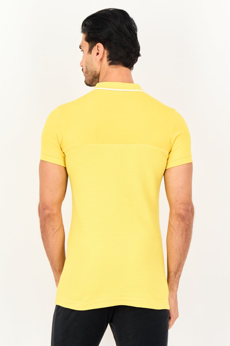 PUMA Men Slim Fit Short Sleeve Ottoman Outdoor Polo Shirt, Yellow - Image 3