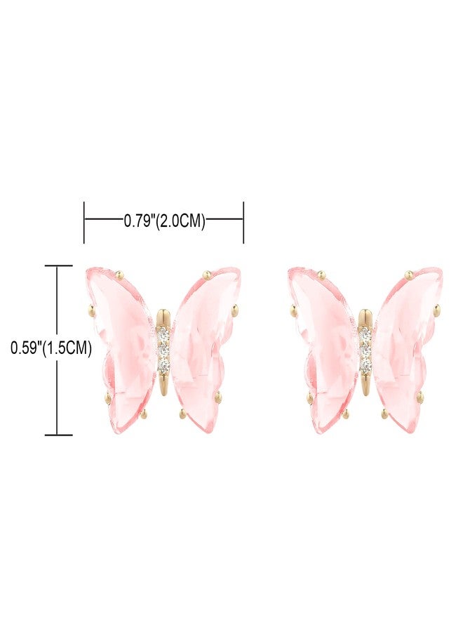 YOQUCOL Butterfly Shape Pink Crystal Clip On Earrings Non Pierced Golden Stud for Women - Image 2