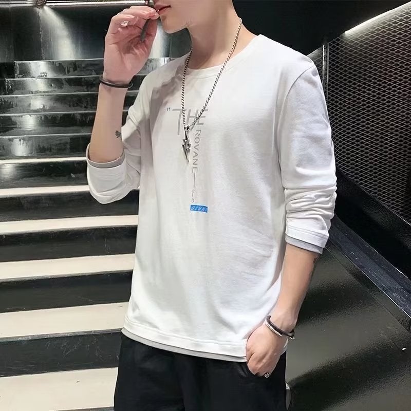 Long Sleeve T-Shirt Men'S Autumn New Thin Korean Style Slim Fit Crewneck Letter Fashion Trendy Top Factory - Image 1