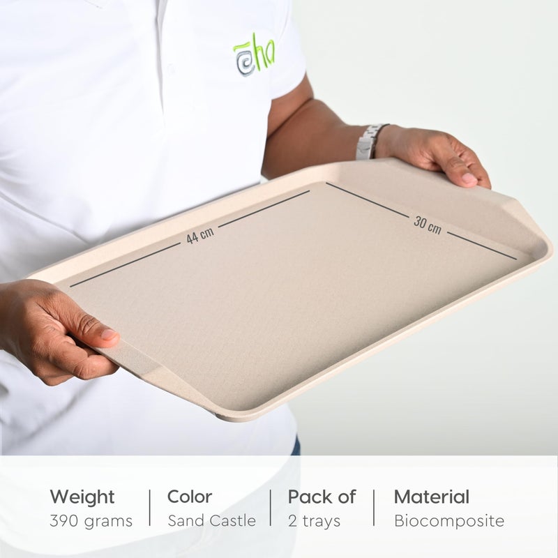 Eha Earth Friendly Servo Trays for Serving Set of 2 | 17 Inch | Serving Tray Made with Coffee Husk & Rice Husk | Tray Set for Serving Tea/Coffee/Snacks | Sand Castle - Image 2