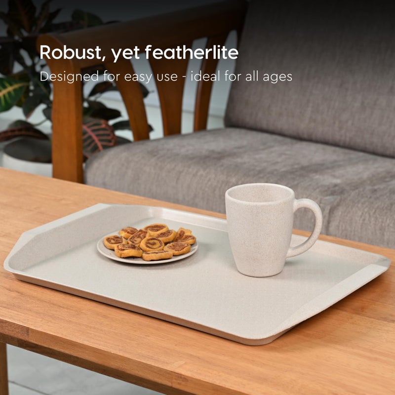 Eha Earth Friendly Servo Trays for Serving Set of 2 | 17 Inch | Serving Tray Made with Coffee Husk & Rice Husk | Tray Set for Serving Tea/Coffee/Snacks | Sand Castle - Image 5