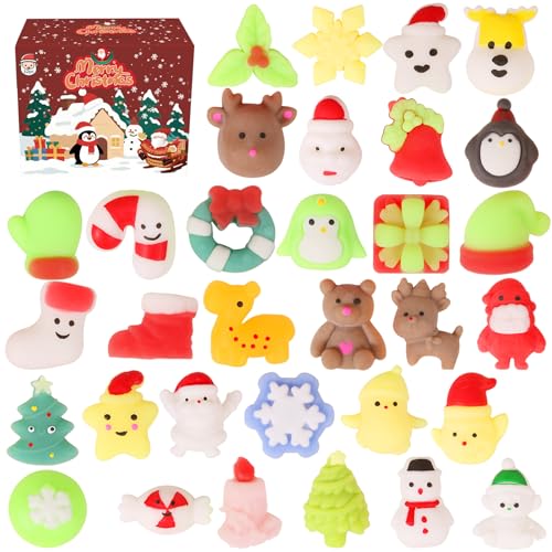 FauKait 32pcs Christmas Random Mochi Squishy ToysSlow Rising Soft Squishies ToyStress Relief ToysParty Favors Bulk for KidsSquishy Goodie Bag GiftsChristmas Treat Bag Classroom Prizes for Kids - Image 1