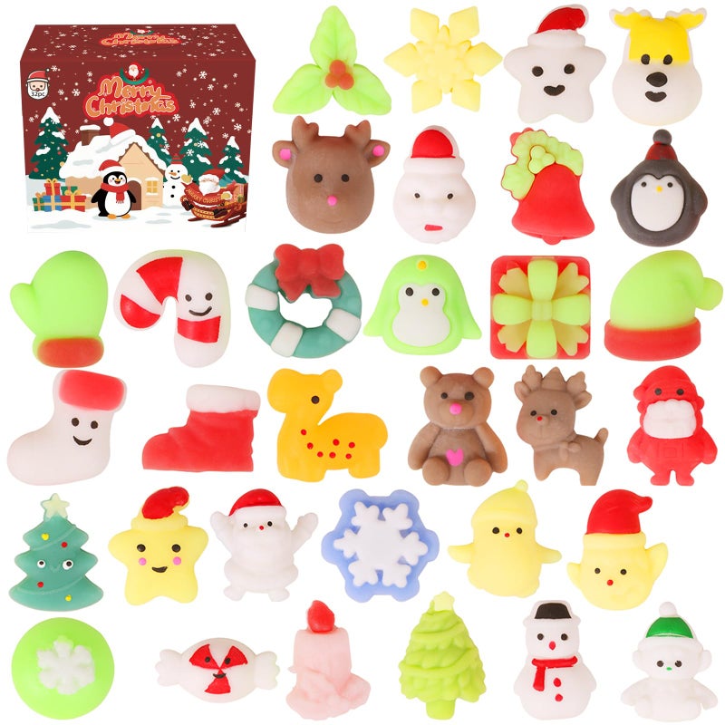 FauKait 32pcs Christmas Random Mochi Squishy ToysSlow Rising Soft Squishies ToyStress Relief ToysParty Favors Bulk for KidsSquishy Goodie Bag GiftsChristmas Treat Bag Classroom Prizes for Kids - Image 3