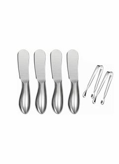 KASTWAVE Spreader Knife Set, 6 Pack Cheese Butter Spreader Knives, and Mini Serving Tongs, Stainless Steel Multipurpose Butter Knives, Suitable for Home or Cake Shop  - Image 1