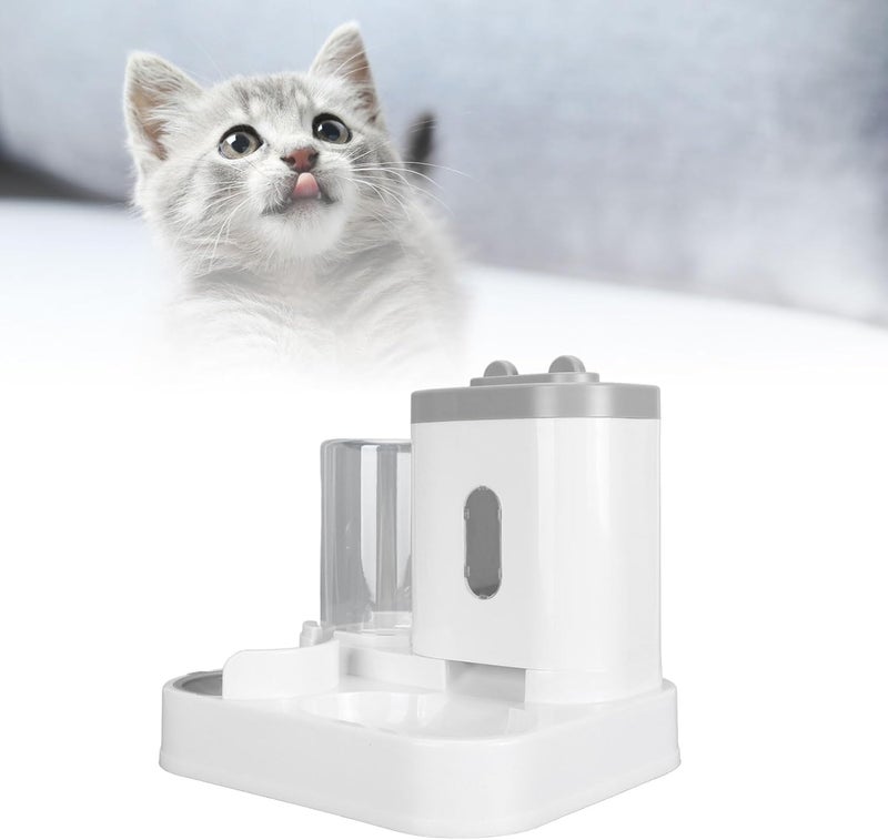 Pet Food Water Dispenser Large Capacity Detachable Automatic Cat Feeder for Dog 2 in 1 Convenient Practical Safe Durable for Feeding Cats Dogs and Other Pets PP Material (Grey) - Image 2