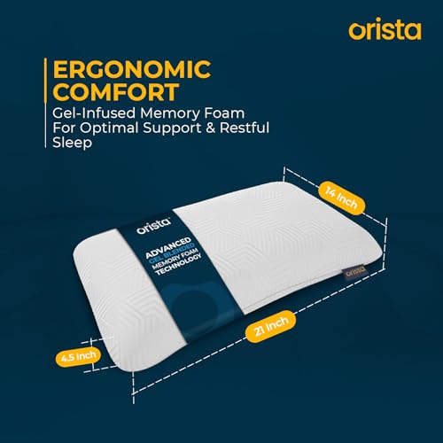 Orista™ Advance Gel Blended Memory Foam Sleep Enhancer Pillow | 2 Year Warranty | Cushions Neck & Shoulder Pain Relief | Orthopedic Pillow Back Side & Stomach Sleepers | 21 x 14 x 4.5 Inch | Set of 2 - Image 2