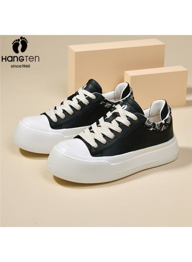 Hang Ten Men's Classic Sneakers Spring New Lightweight Casual Shoes Fashion Sports Shoes Thick Sole Durable Black Size 41 - Image 1