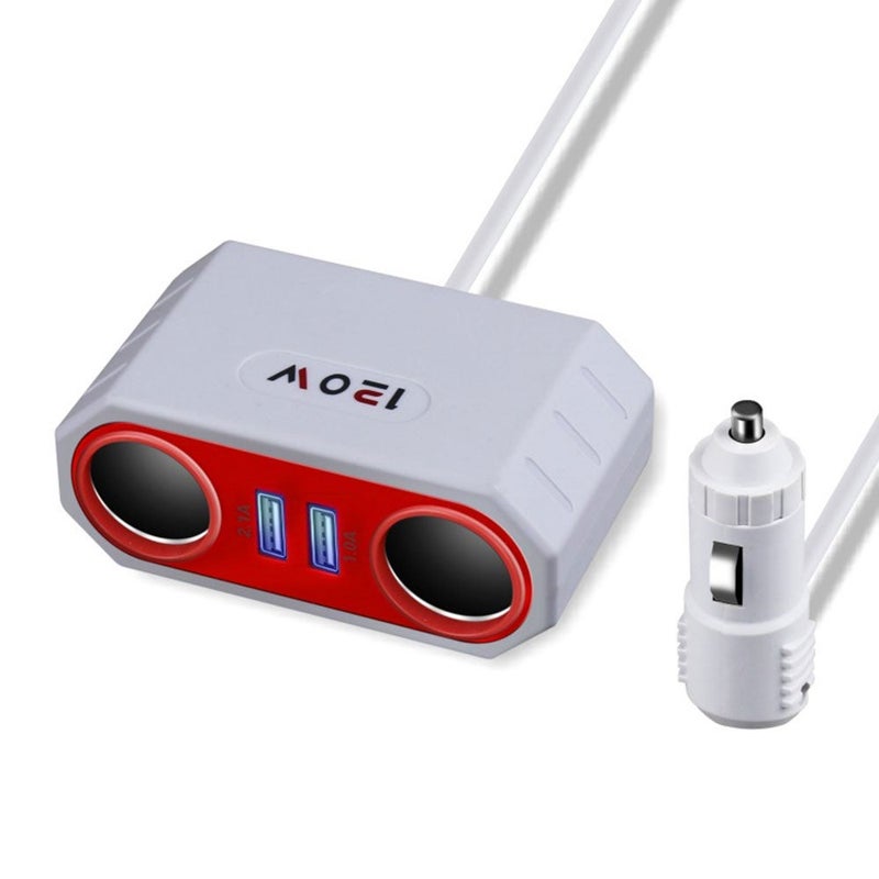 MUNTAQI Dual USB Car Charger with Cigarette Lighter Socket White