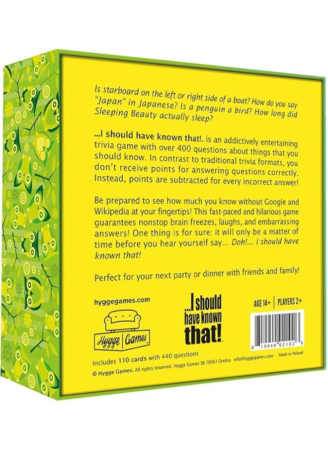 I Should Have Known That! Trivia Game Green Board Game Party Game