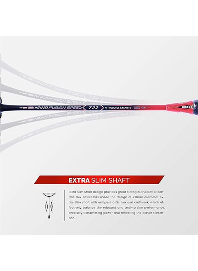 Nano Fusion Speed 722 Graphite Unstrung Badminton Racket with Full Racket Cover | For Intermediate Players | 76 grams | Maximum String Tension - 30lbs