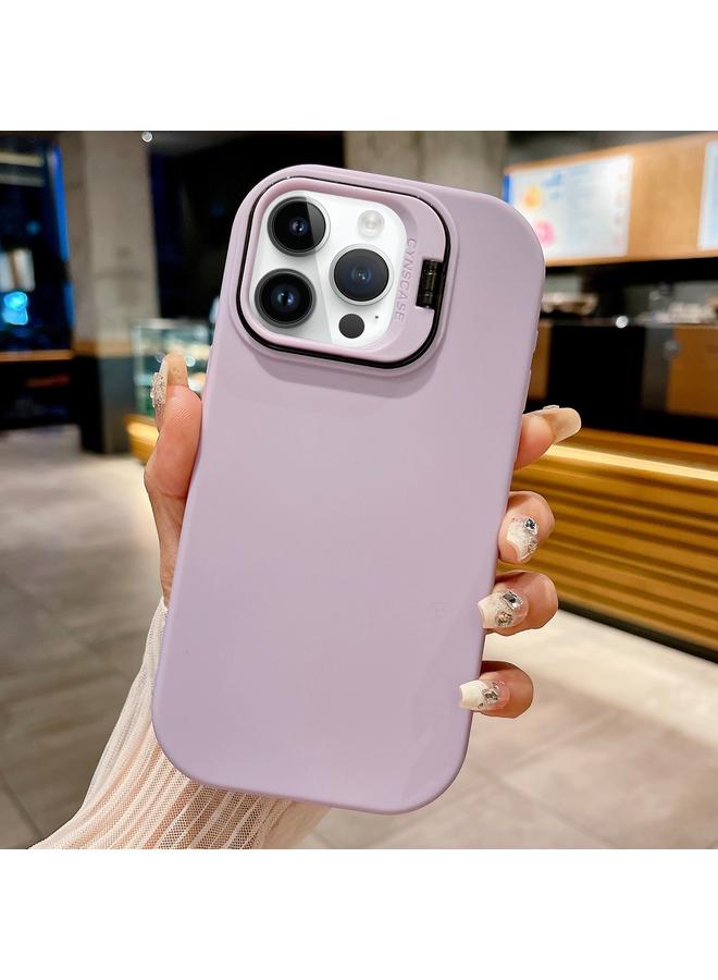 جراب هاتف TPU بملمس الجلد لهاتف iPhone 13 Pro Max مع حامل عدسة (أرجواني فاتح)