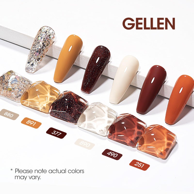 GELLEN Gel Nail Polish Set, 6 Colors Warm Brown Gel Polish Set Caramel Neutral Beige Glitter Brown Nail Gel Polish Pumpkin Soak Off UV Gel Nail Kit Manicure DIY Nail Art Gifts for Women - Image 2