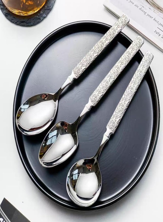 Ouliget Thickened Stainless Steel Dinner Spoons with Hammered Edge,Serving Spoon Set,Heavy Table Spoons for Dinner, Party Wedding,Set of 4 - Image 5