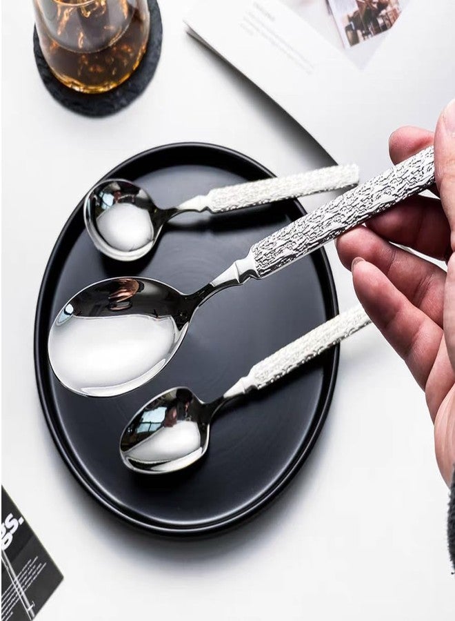 Ouliget Thickened Stainless Steel Dinner Spoons with Hammered Edge,Serving Spoon Set,Heavy Table Spoons for Dinner, Party Wedding,Set of 4 - Image 3