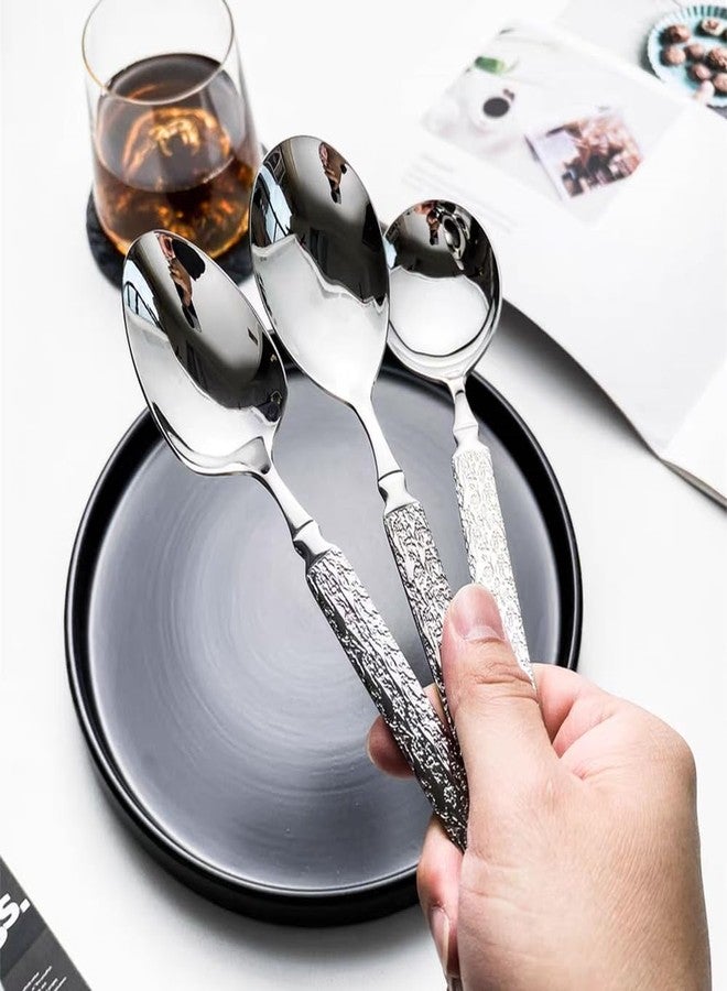 Ouliget Thickened Stainless Steel Dinner Spoons with Hammered Edge,Serving Spoon Set,Heavy Table Spoons for Dinner, Party Wedding,Set of 4 - Image 4