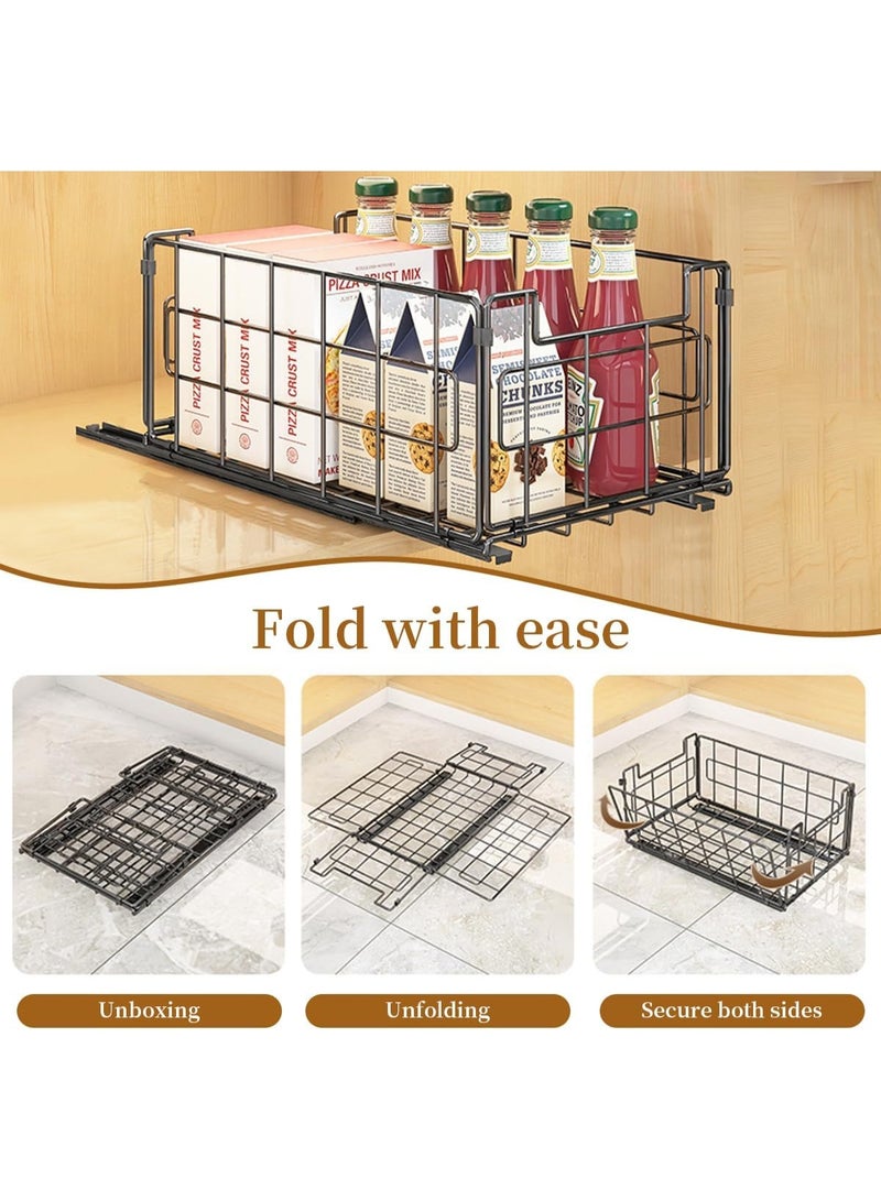 Forthcan 2 Pack Wire Storage Baskets, 35x21.5x17CM Foldable Pantry Organizers Bins and Mesh Storage Black Wire Basket with Handle, Freezer Storage Organiser for Shelf, Cabinets, Bathroom, Closets - Image 5