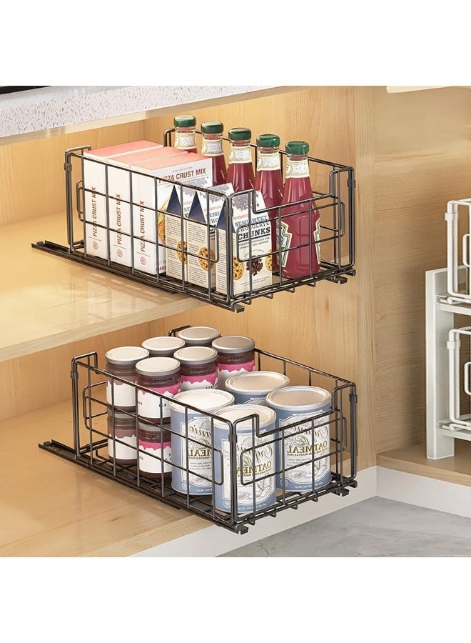 Forthcan 2 Pack Wire Storage Baskets, 35x21.5x17CM Foldable Pantry Organizers Bins and Mesh Storage Black Wire Basket with Handle, Freezer Storage Organiser for Shelf, Cabinets, Bathroom, Closets - Image 1