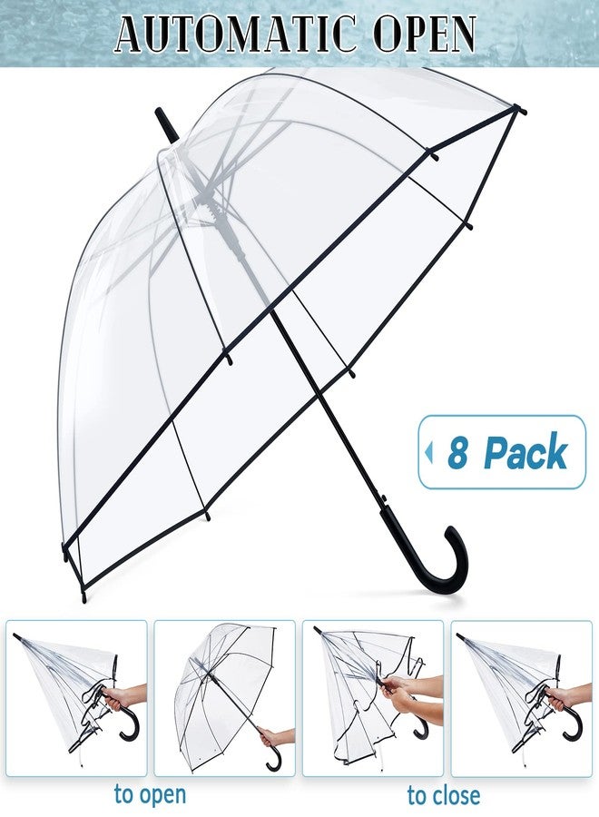 Fabbay 8 Pieces Clear Bubble Umbrella - Auto Open Dome Windproof for Rain, Wedding, Bride Groom Gifts, Bridal Party, Outing, Graduation, Prom - Transparent With J Hook Handle - Image 3