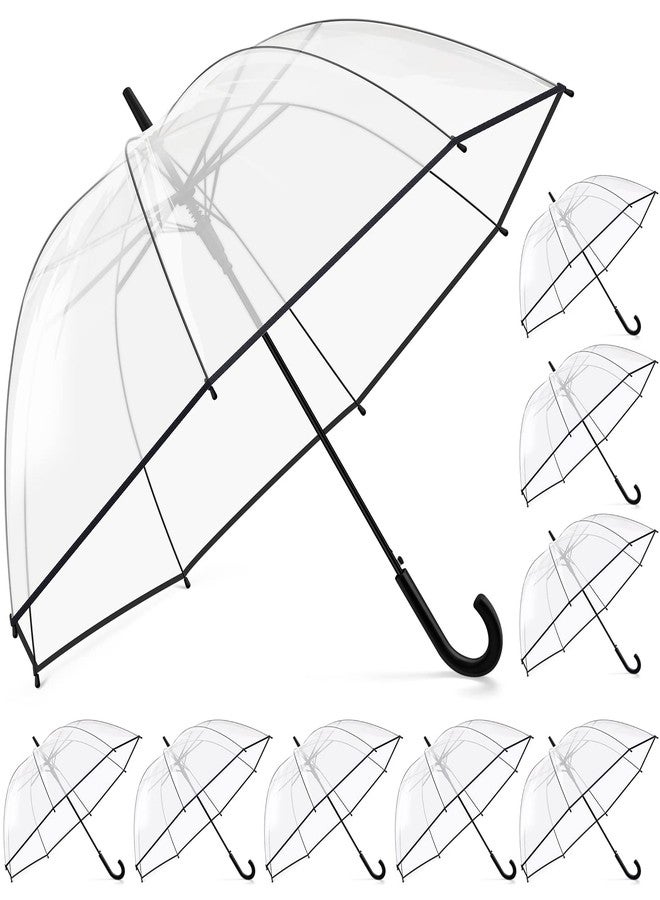 Fabbay 8 Pieces Clear Bubble Umbrella - Auto Open Dome Windproof for Rain, Wedding, Bride Groom Gifts, Bridal Party, Outing, Graduation, Prom - Transparent With J Hook Handle - Image 1