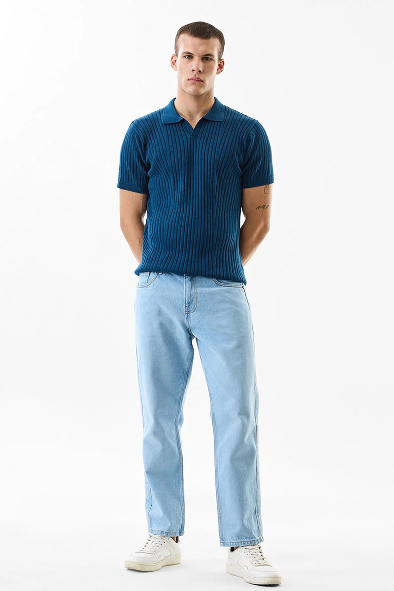 SNITCH Light Blue Solid Wide Leg Casual Jeans