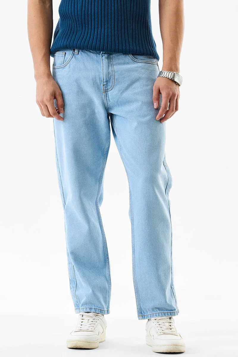SNITCH Light Blue Light Blue Solid Wide Leg Casual Jeans for Men | Best Price UAE
