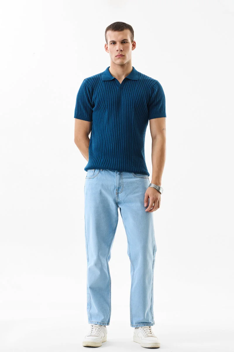 SNITCH Light Blue Light Blue Solid Wide Leg Casual Jeans for Men | Best Price UAE